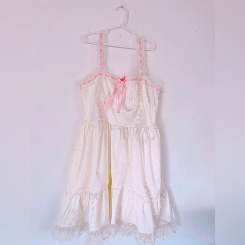 Sugar Thrillz Cream Dress with Pink Trim